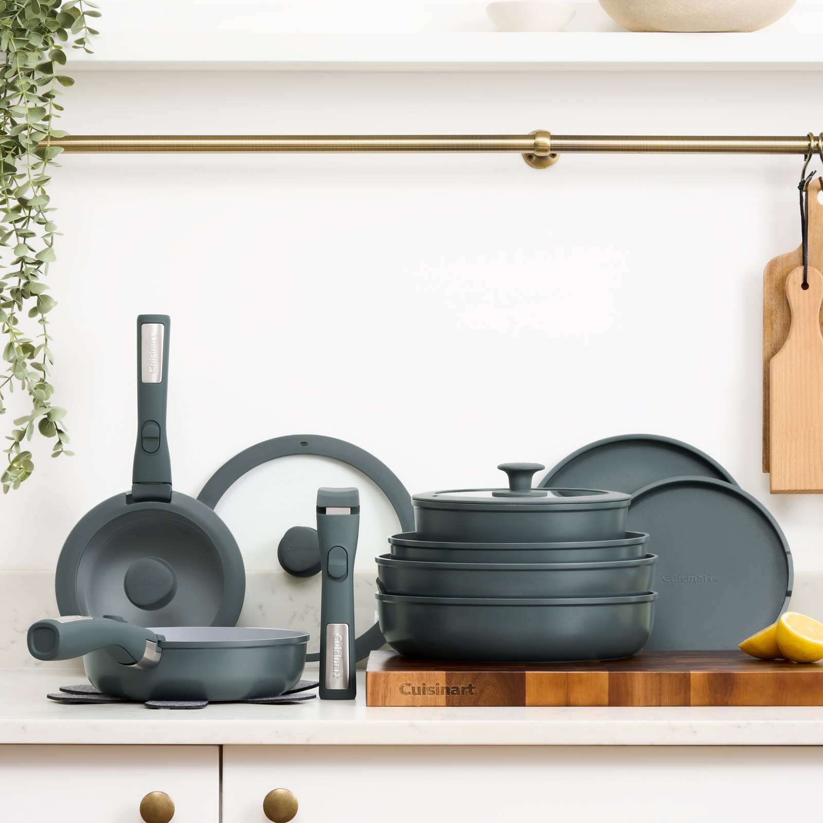 Cuisinart ClickSmart 18-Piece Ceramic Cookware Set in Denim Blue - Full 18-Piece Spread