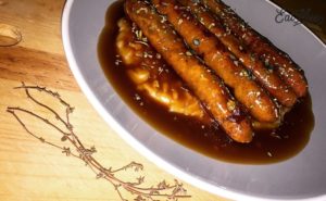 Bangers With Mash in Brown Onion Gravy