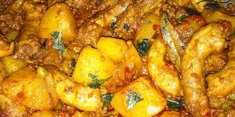 Chicken Necks With Potatoes And Peas Curry