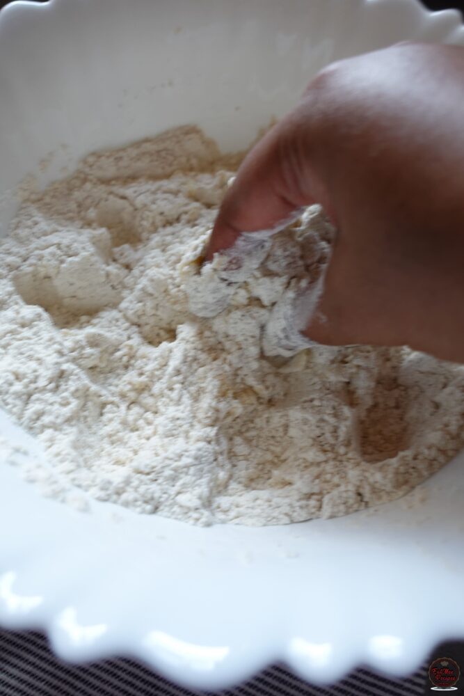 Using your fingertips, rub the butter into the flour until it resembles a breadcrumb texture.