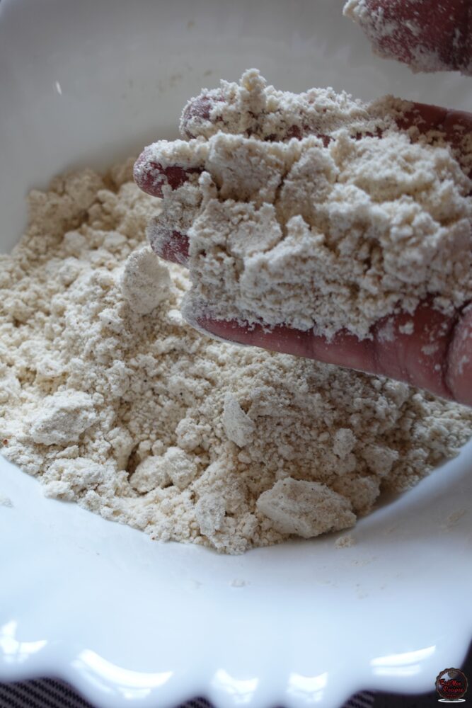 Using your fingertips, rub the butter into the flour until it resembles a breadcrumb texture.